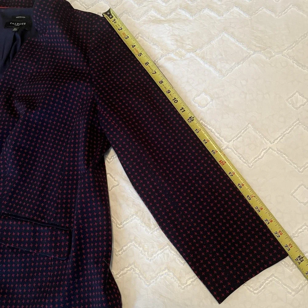 Talbots Aberdeen Knit 1 Button Blazer Jacket 14W‎ Navy Blue Red Mandarin Collar